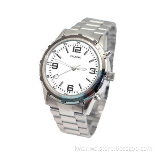 Metal talking watch for men, with daily alarm setting function and made of metal